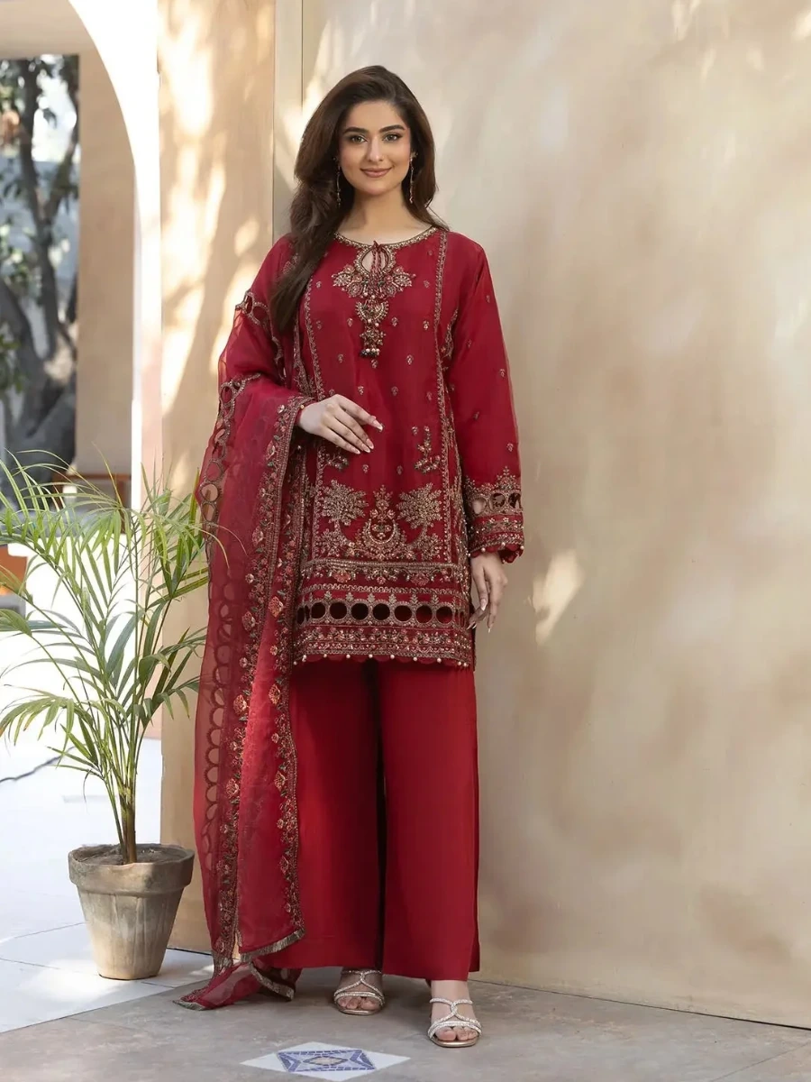 EMBROIDERED ORGANZA PARTY WEAR SUIT 3 PC
