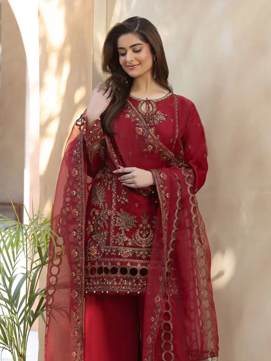 EMBROIDERED ORGANZA PARTY WEAR SUIT 3 PC