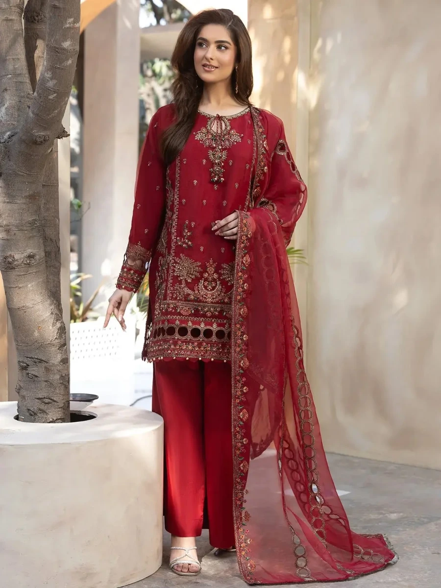EMBROIDERED ORGANZA PARTY WEAR SUIT 3 PC