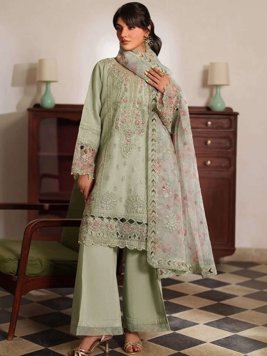 EMBROIDERED ORAGANZA PARTY WEAR SUIT 3 PC