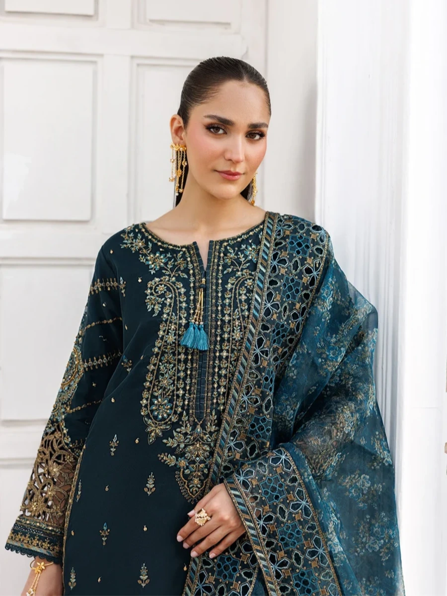 EMBROIDERED LUXURIOUS ORGANZA PARTY WEAR SUIT 3 PC