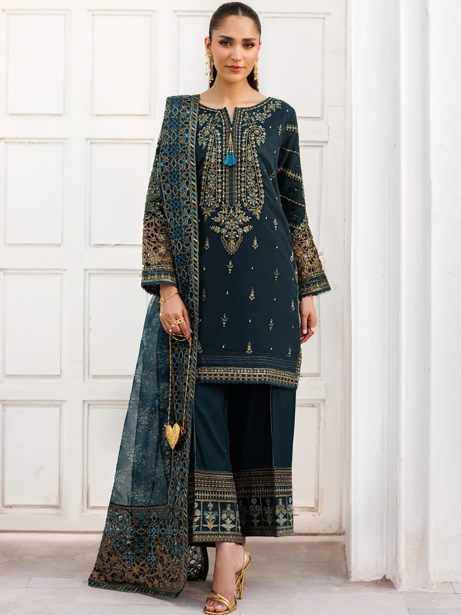 EMBROIDERED LUXURIOUS ORGANZA PARTY WEAR SUIT 3 PC