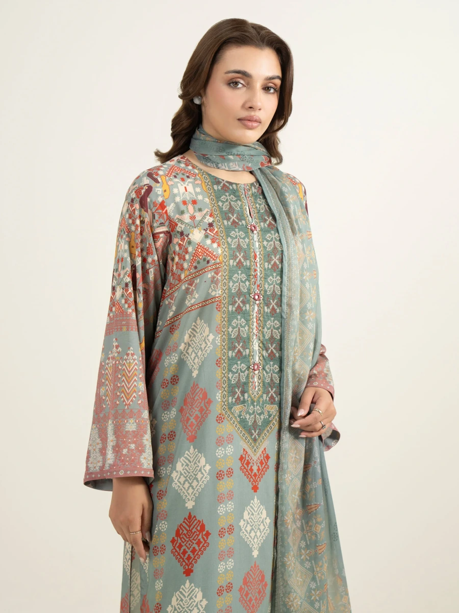 PRINTED RAW SILK SUIT 3 PC