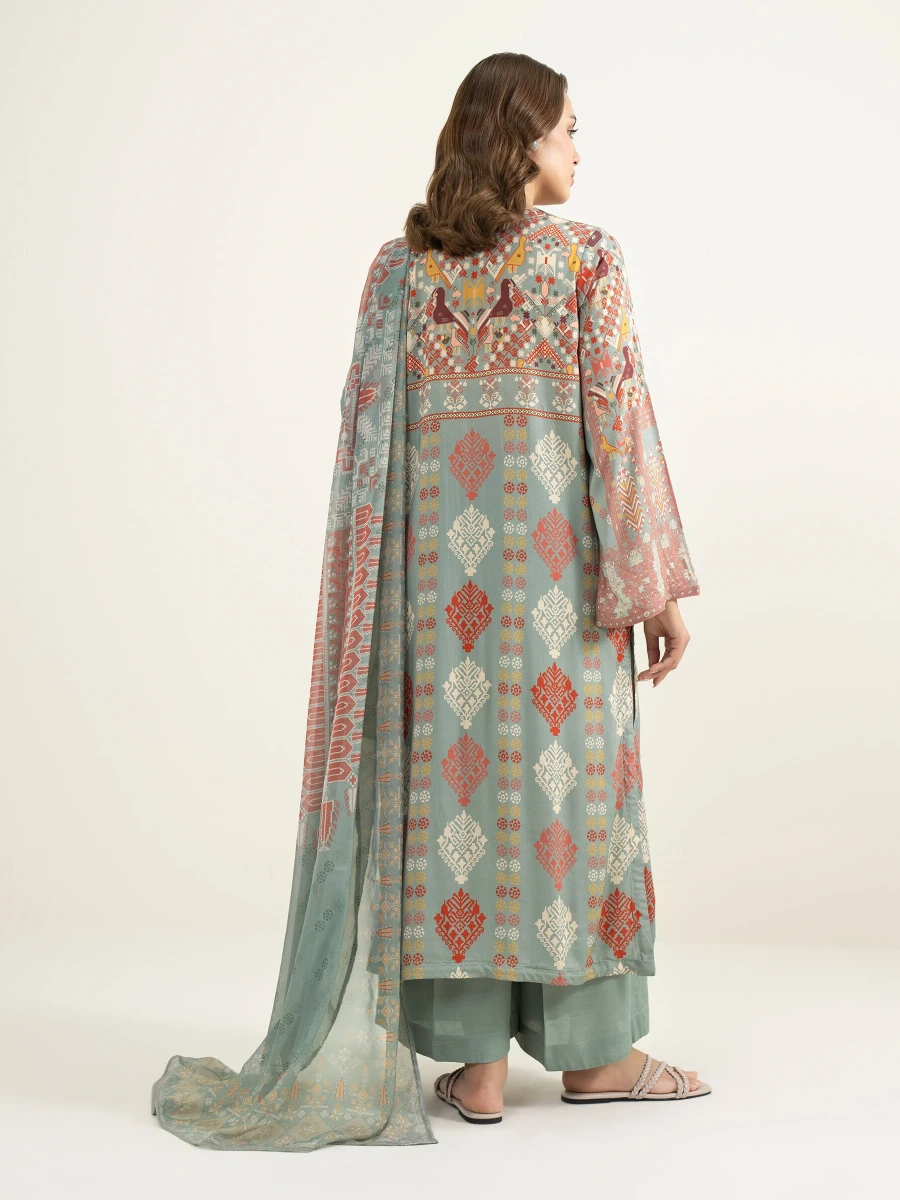 PRINTED RAW SILK SUIT 3 PC